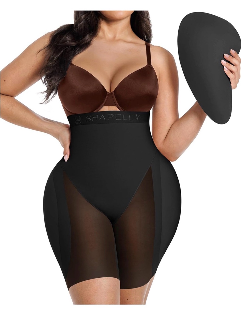 SHAPELLX Women's High-Waist Black Faja with removable Hip Pads NEW Large